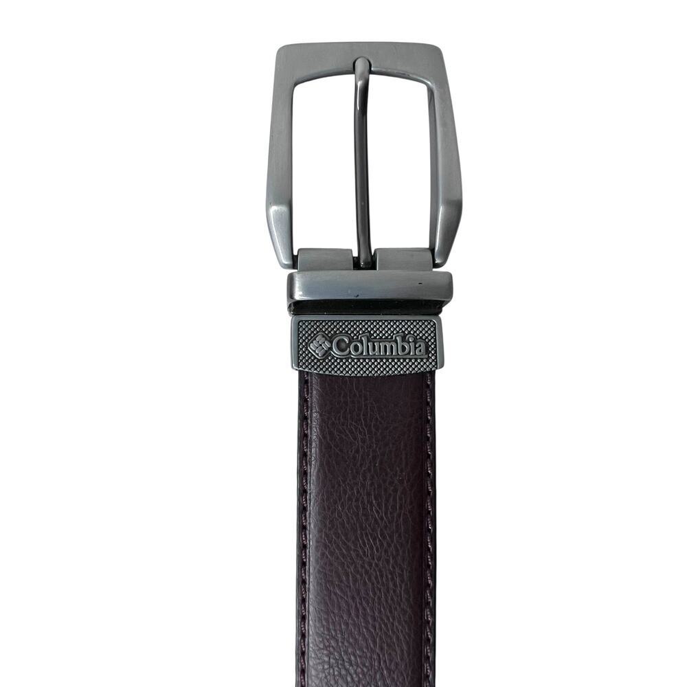 COLUMBIA Reversible Leather Belt Black or Brown Textured Silver Men's 36 Waist